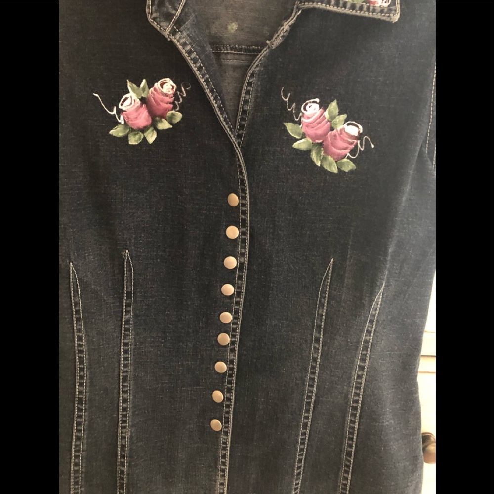Darling Denim Vest/Hand Painted Flowers